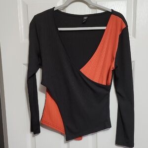 Black and Orange Asymmetrical Women's Top